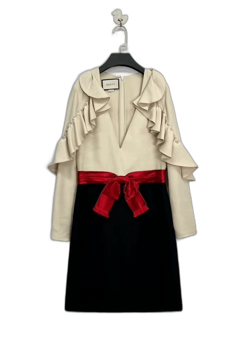 Gucci Gucci Beige Color Block Dress with Bow-yf Size US 42 / EU 58 - 1 Thumbnail