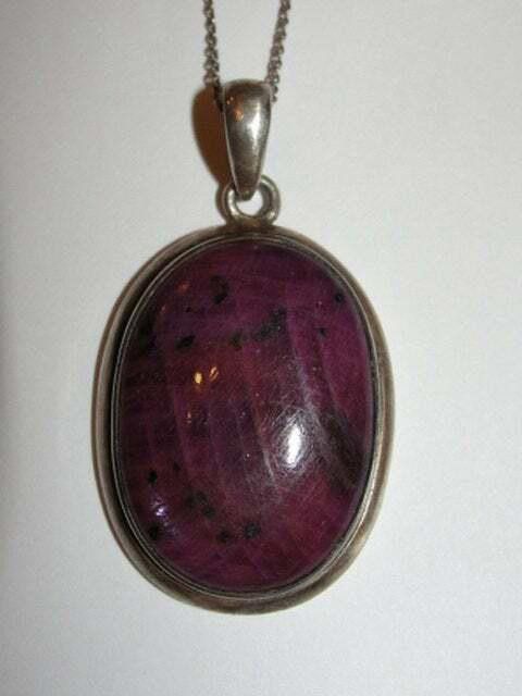Designer Sterling Silver and Ruby Zoisite Cabochon Pendant Necklace Size ONE SIZE - 1 Thumbnail
