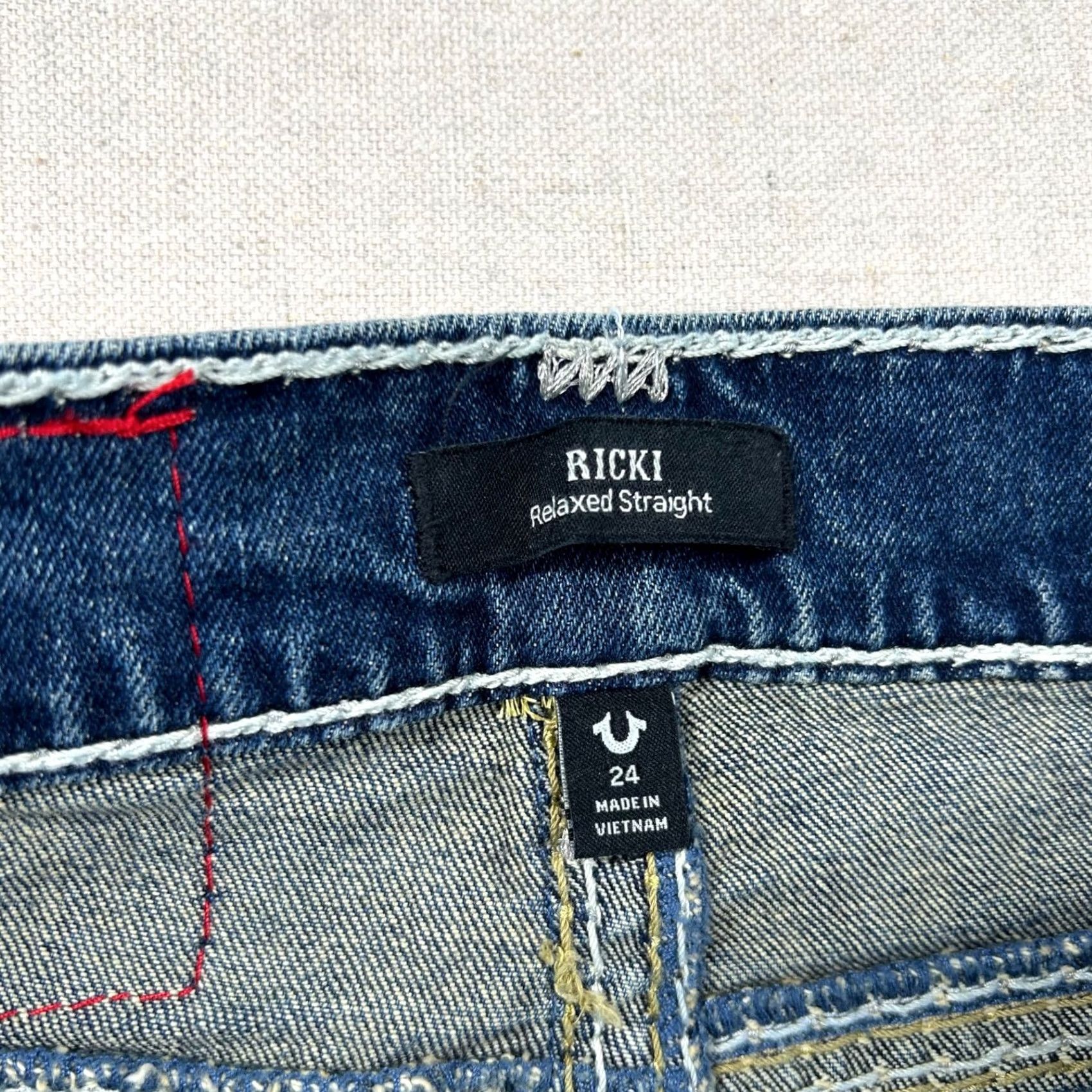 True Religion VINTAGE True Religion Jeans Womens 24 Ricki Relaxed Straight Contrast Stitch Western Jeans Size 42" / US 20 - 4 Thumbnail