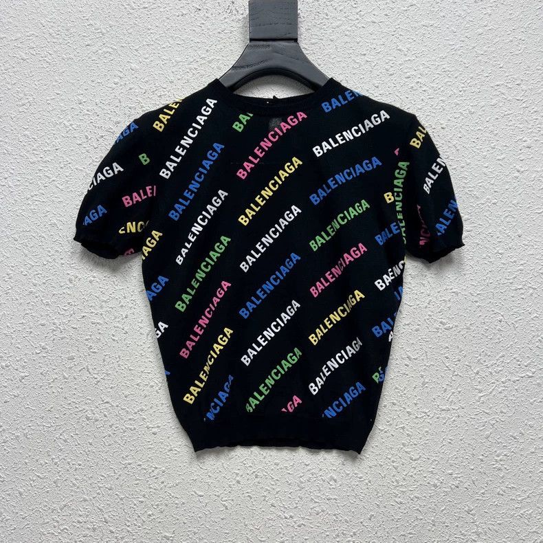 Balenciaga Balenciaga Color barrage Logo allover knitted short sleeve Size S / US 4 / IT 40 - 1 Thumbnail