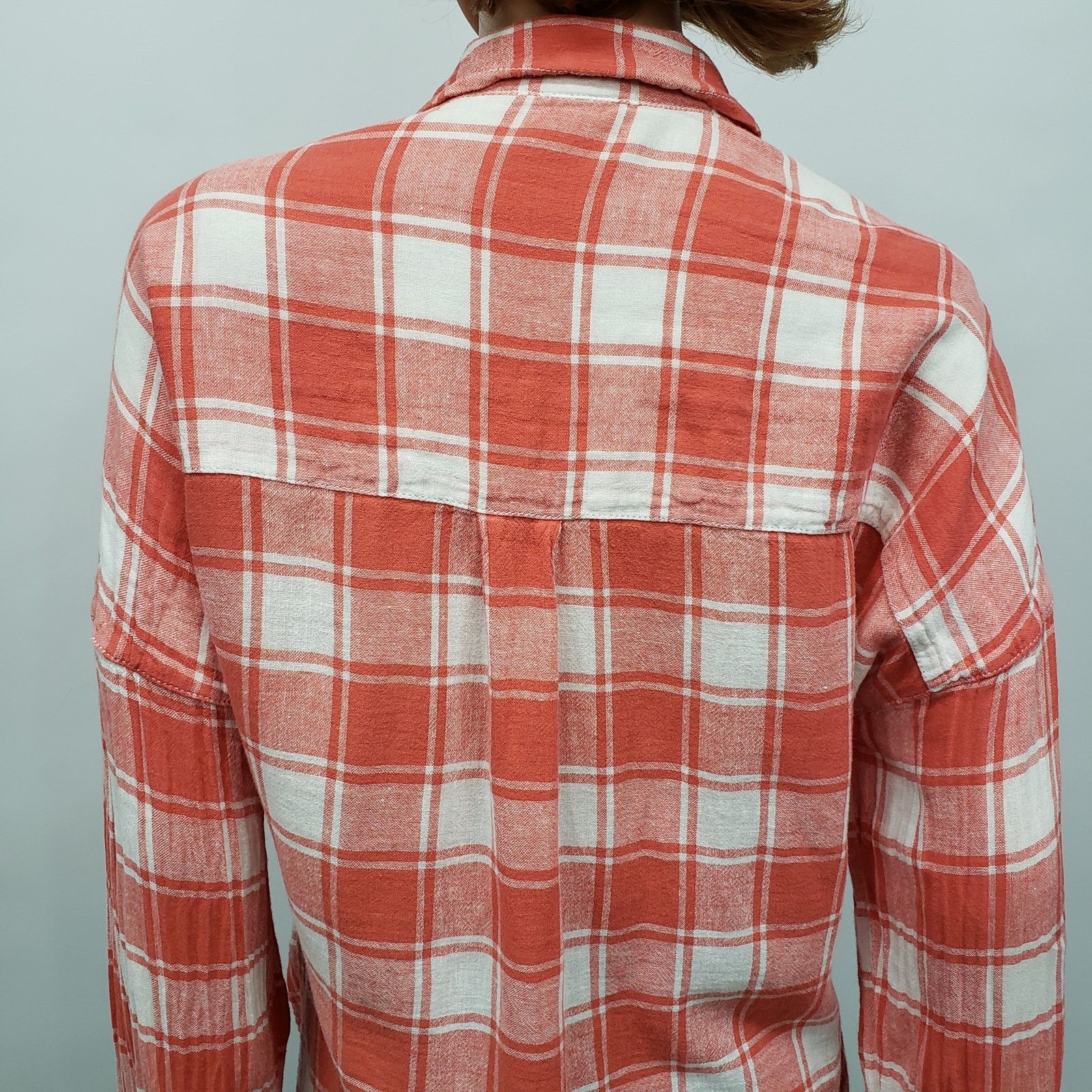 Sanctuary Sanctuary Linen Blend Boyfriend Shirt Plaid Cuffed Long Slee Size L / US 10 / IT 46 - 9 Thumbnail