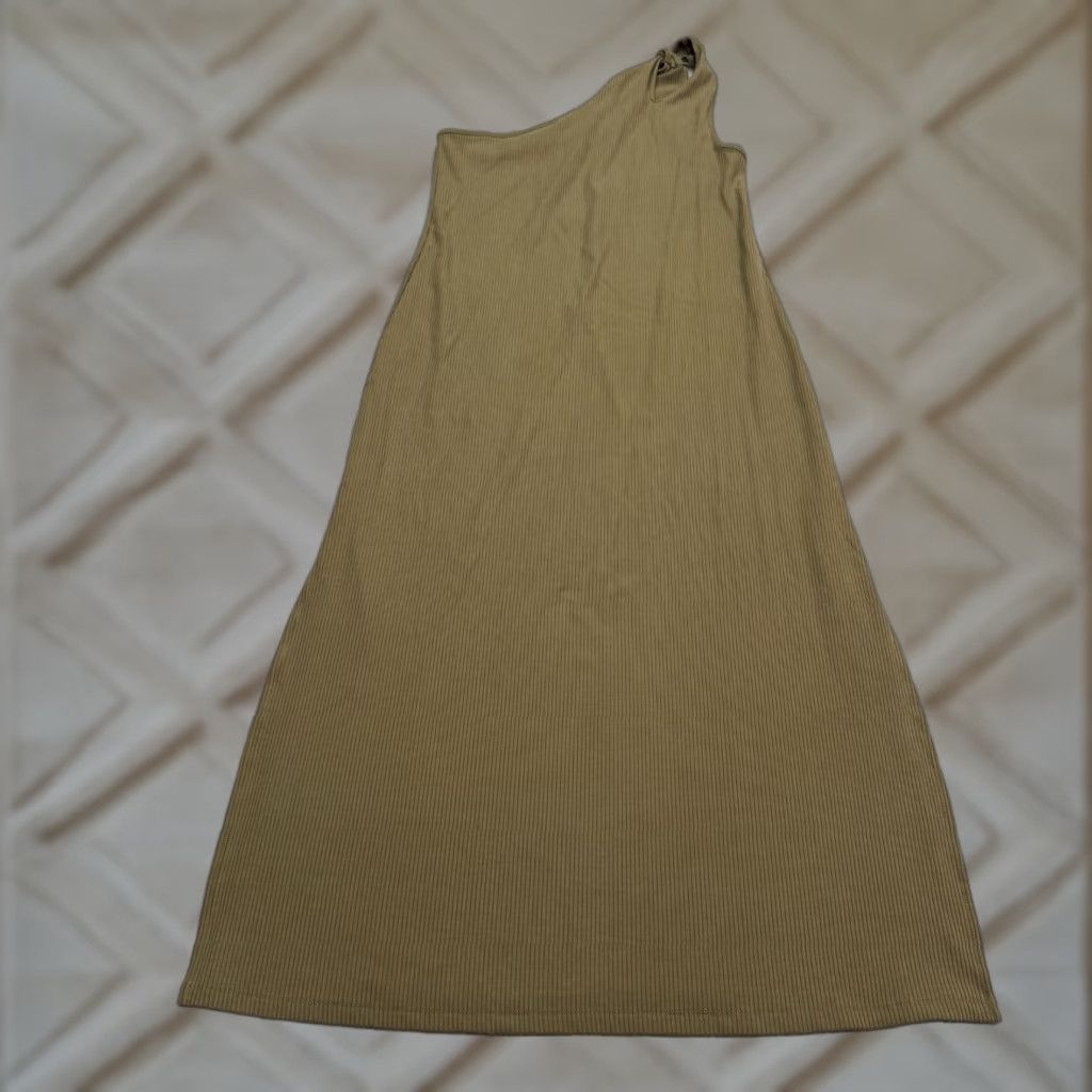 Olive The Drop The Drop Mickey-Capers One Shoulder Rib Knit Midi Dress Women M Olive Green Sleeveless Midi Casual Size M / US 6-8 / IT 42-44 - 1 Thumbnail