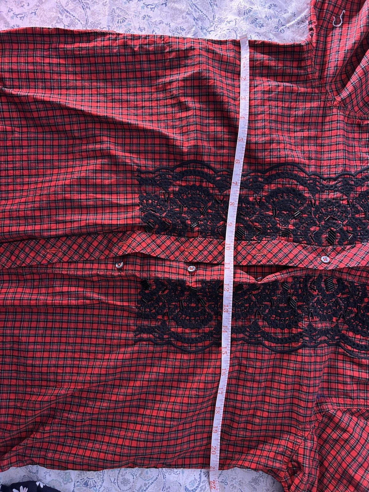 J.Crew : J.Crew Red Plaid Button-Down Shirt with Black Lace Detail Size L / US 10 / IT 46 - 4 Thumbnail