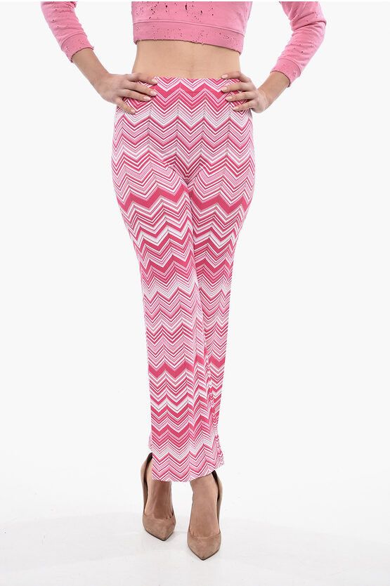 image of Missoni Viscose Blend Straight Fit Pants With Herringbone Motif in Pink, Women's (Size 26)