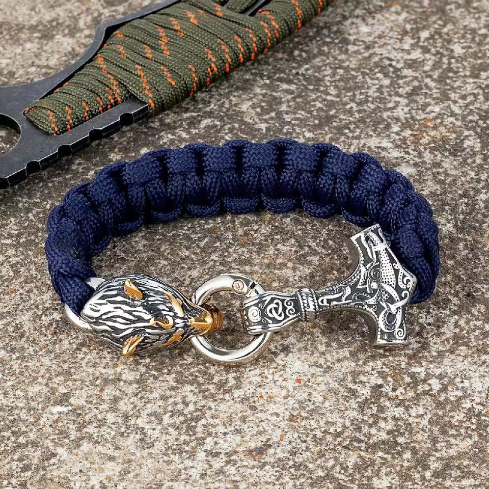 Jewelry Wolf Viking Paracord Bracelet 23 cm Size ONE SIZE - 1 Thumbnail