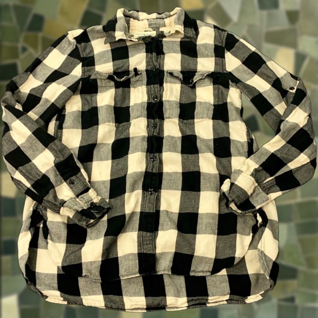 Vintage Denim & Supply Ralph Lauren Shirt Womens XL Plaid Button-Up Roll Tab Sleeve Beige 100% Cotton Flannel Size XL / US 12-14 / IT 48-50 - 1 Thumbnail