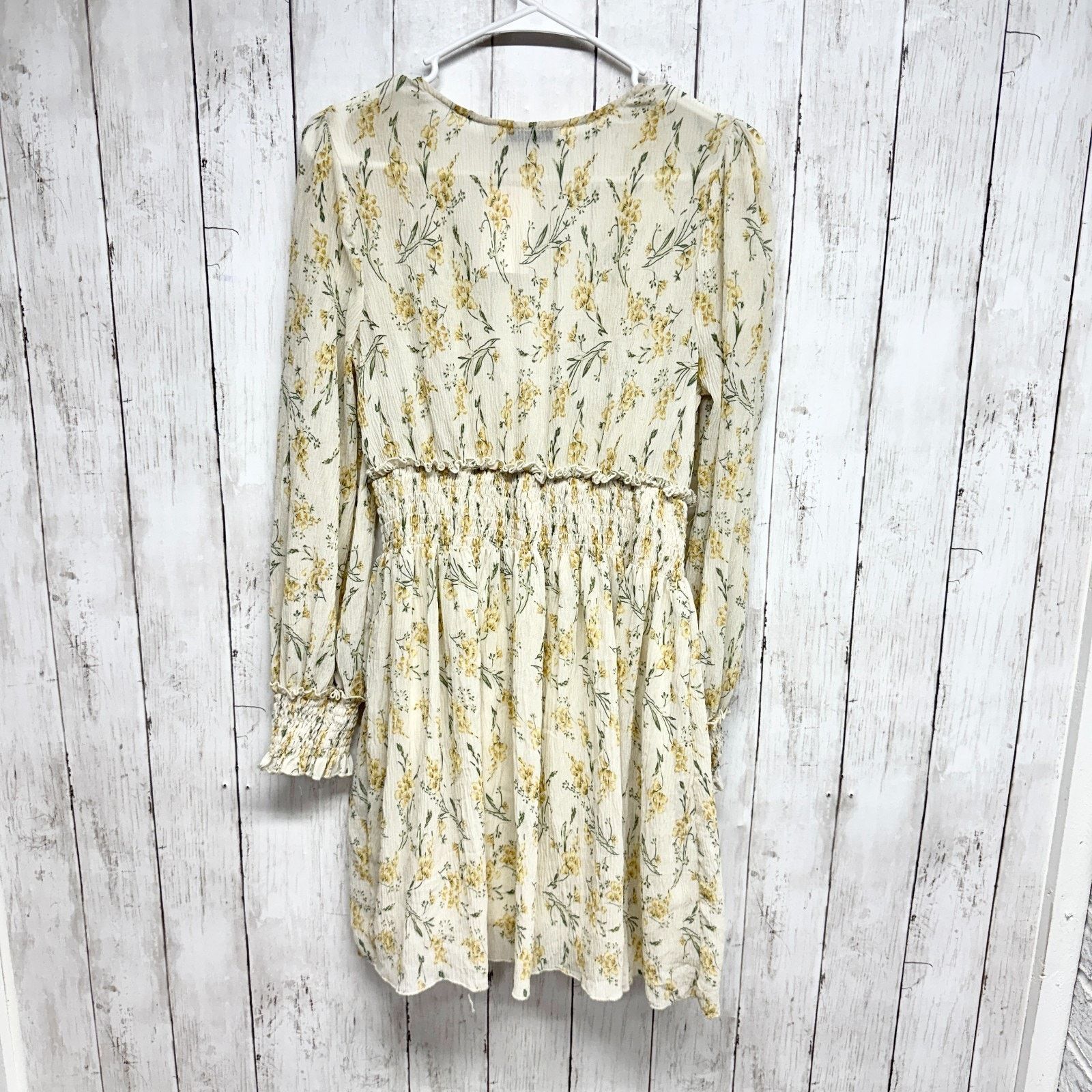 Other NA-KD Dress Sz 36 V-Neck Overlap Balloon Sleeve Smocked Mini Size L / US 10 / IT 46 - 8 Thumbnail