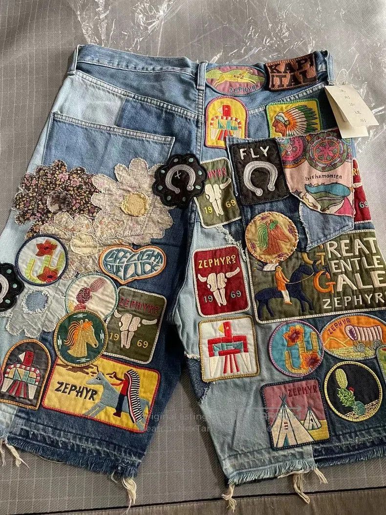 Kapital KAPITAL Embroidered Patchwork Denim Shorts. Size US 34 / EU 50 - 1 Thumbnail