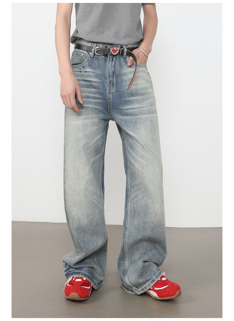 Japanese Brand American retro men's blue wide-leg loose straight-leg jeans Size US 32 / EU 48 - 2 Thumbnail