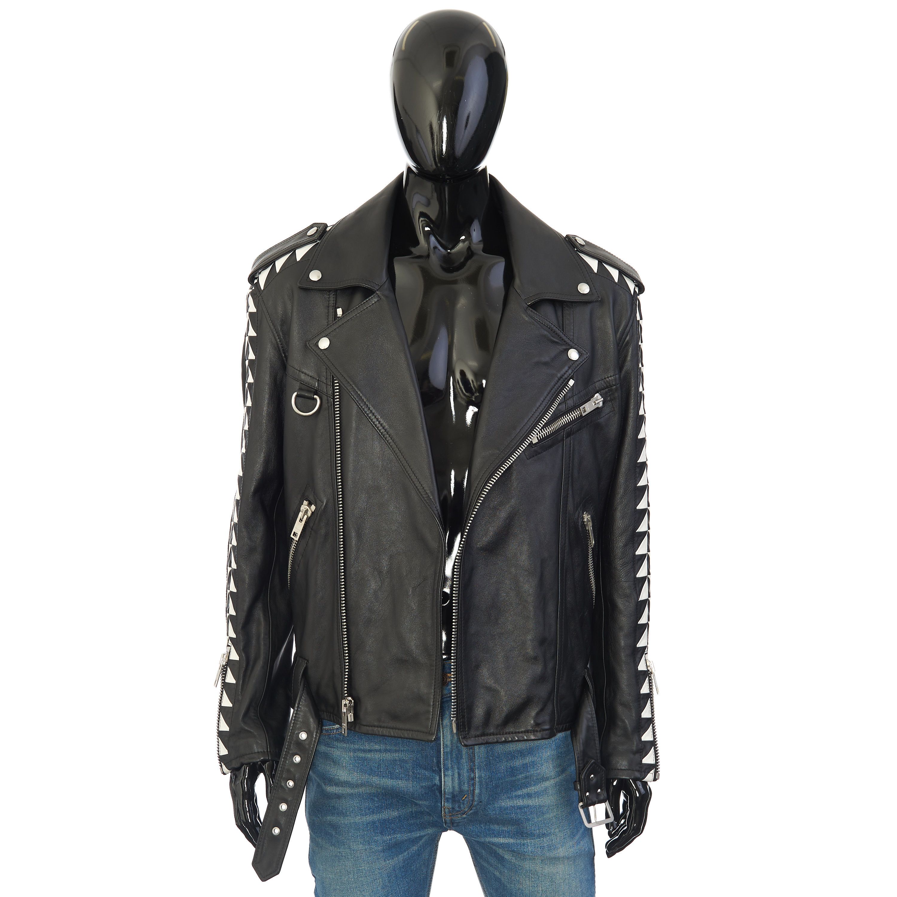 Celine Oversized Biker Jacket With Triangle Bands In Black Calfskin Size US M / EU 48-50 / 2 - 2 Thumbnail