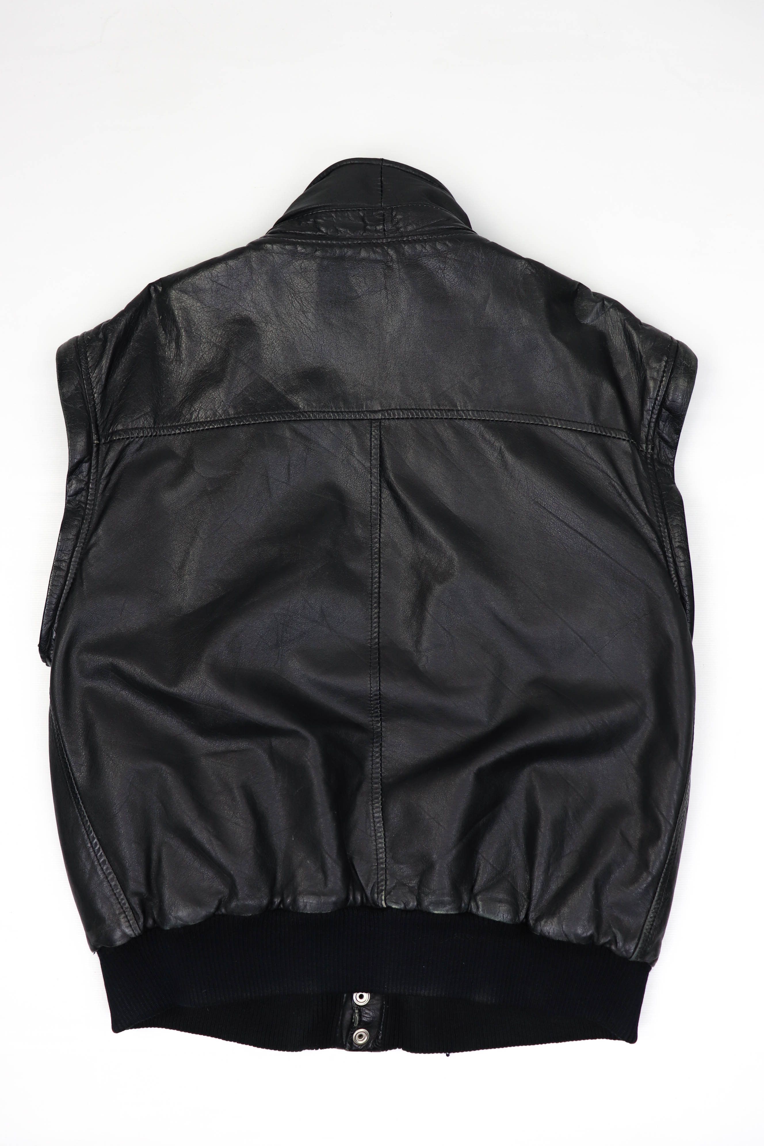 Vintage 90s Vintage Gatto Design Black Leather Bomber Jacket / Vest Size US M / EU 48-50 / 2 - 4 Thumbnail