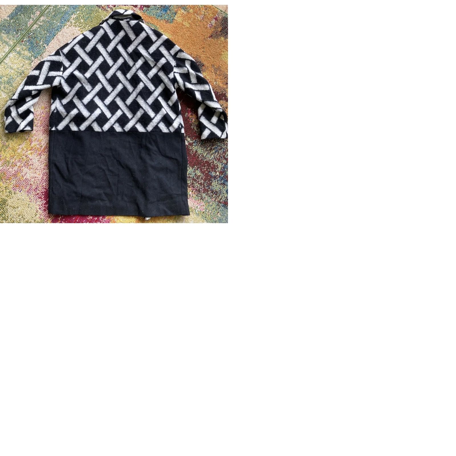 Asos ASOS Coat Wool Blend Overcoat Long Pockets Lined Black 10 Womens Geometric Jacket Multicolor Exterior Size L / US 10 / IT 46 - 9 Thumbnail