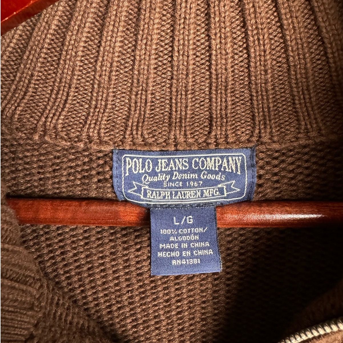 Polo Ralph Lauren × Vintage VTG 90s Polo Jeans Co Knit Q Zip Sweater Sz L Brown Size US L / EU 52-54 / 3 - 7 Thumbnail