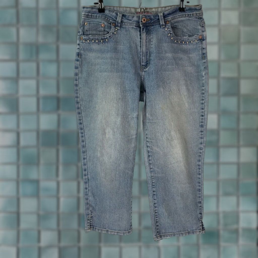 Denime VINTAGE Kikit Blue Denim Capri Jeans Size 12 Regular Straight Leg 90s Womens 34X22 Size 34" / US 12 / IT 48 - 1 Thumbnail