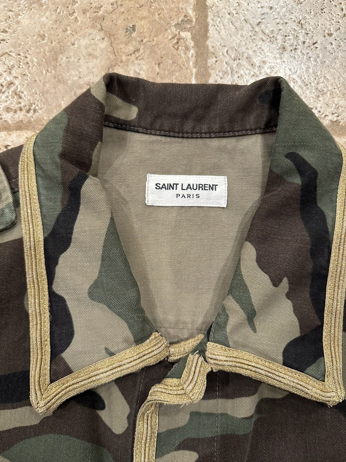 Hedi Slimane × Saint Laurent Paris Saint Laurent x Hedi Gold Trimmed M65 Military Camo Jacket Size US L / EU 52-54 / 3 - 8 Thumbnail