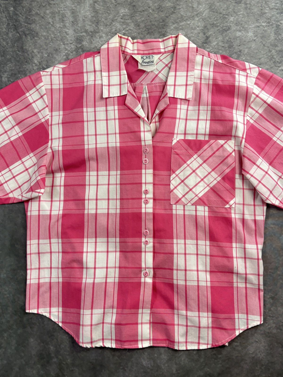 Vintage 80s Vintage Pink Plaid Polo Shortsleeve Koret Union Made 50s Size US XS / EU 42 / 0 - 2 Thumbnail