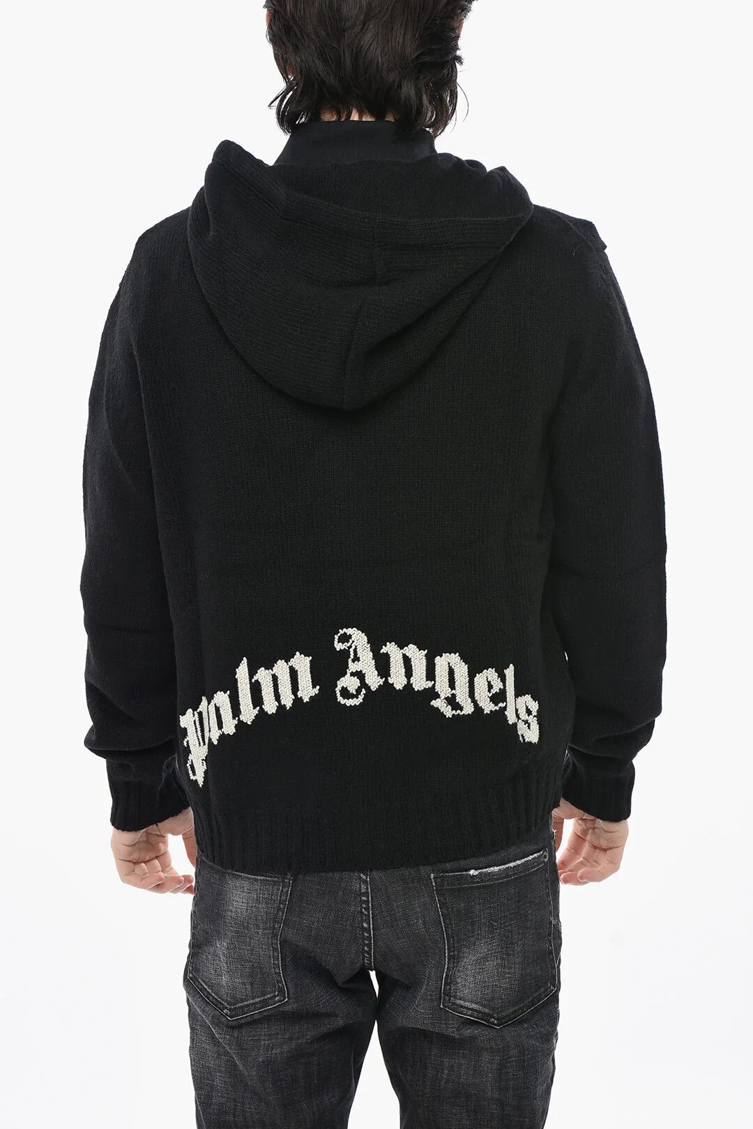 Palm Angels og1mm0326 Wool-Blend Knit Hoodie in Black Size US XXL / EU 58 / 5 - 2 Thumbnail