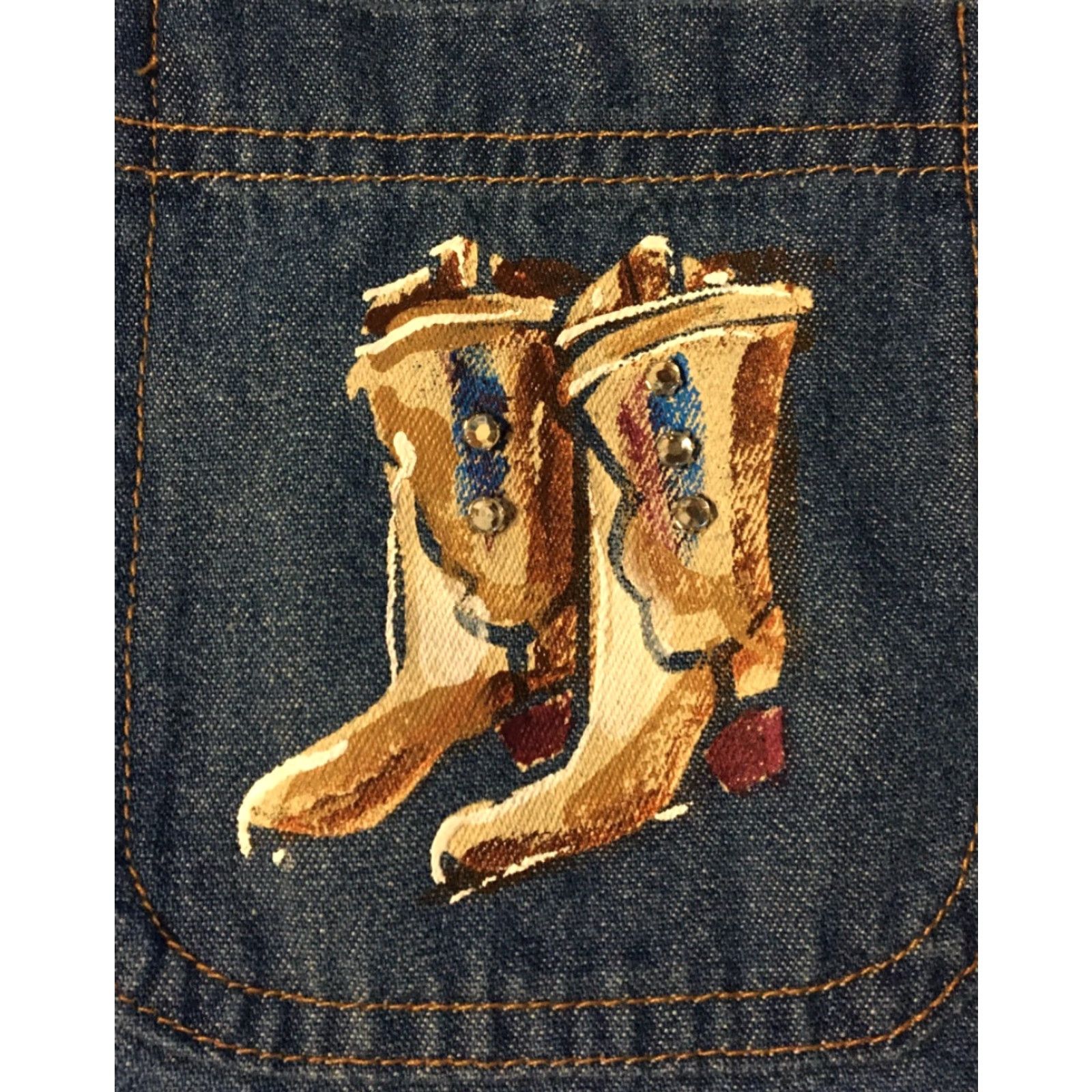 Denime Vtg 90s Rodeo Horses Denim Jean Shirt XL USA Western Cowboy Boots Cactus Art 80s Cowboys Womens Blue Button-Up Size XL Size XL / US 12-14 / IT 48-50 - 3 Thumbnail