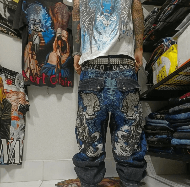 Japanese Brand Oversized Print Baggy Jeans Size US 34 / EU 50 - 3 Thumbnail