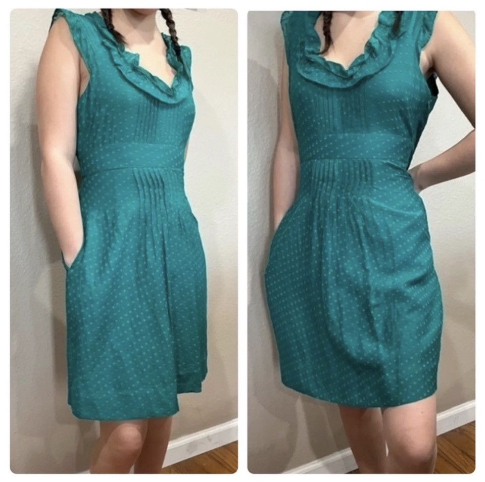 Anthropologie Anthropologie Moulinette Soeurs Silk Teal Dress . Size 4. Size S / US 4 / IT 40 - 12 Thumbnail