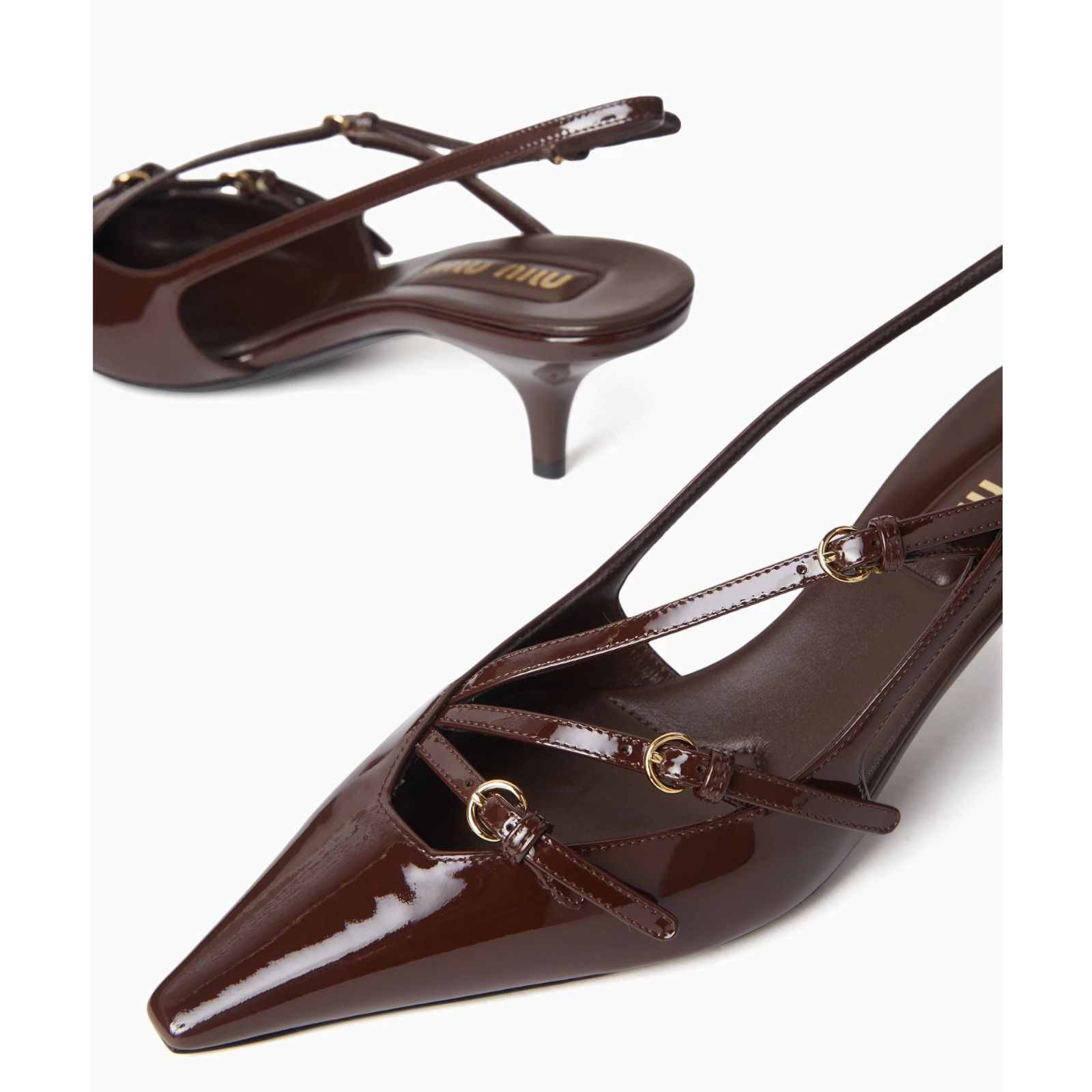 Miu Miu Miu Miu Cacao Brown Patent Buckle Trio Slingback Heel 36 Size US 6 / IT 36 - 7 Thumbnail