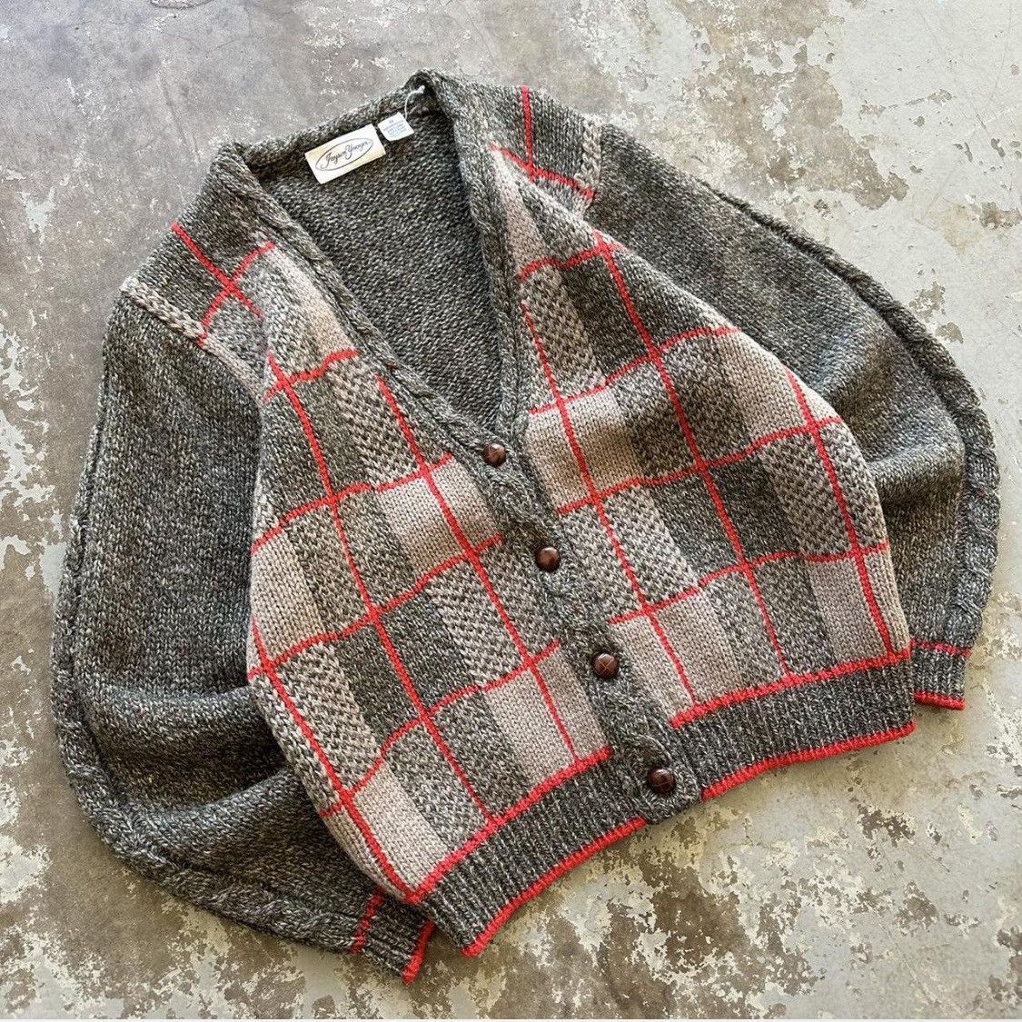 Other Womens Vintage 60s Preppy Knit Wool Cardigan Plaid Sweater Size US M / EU 48-50 / 2 - 2 Thumbnail
