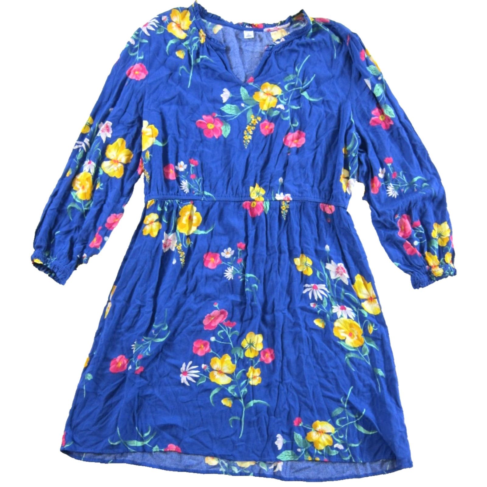 Old Navy NWT Old Navy Blue Pink Yellow Floral Rayon Long Sleeve V-Neck Tunic Dress XL Size XL / US 12-14 / IT 48-50 - 2 Thumbnail