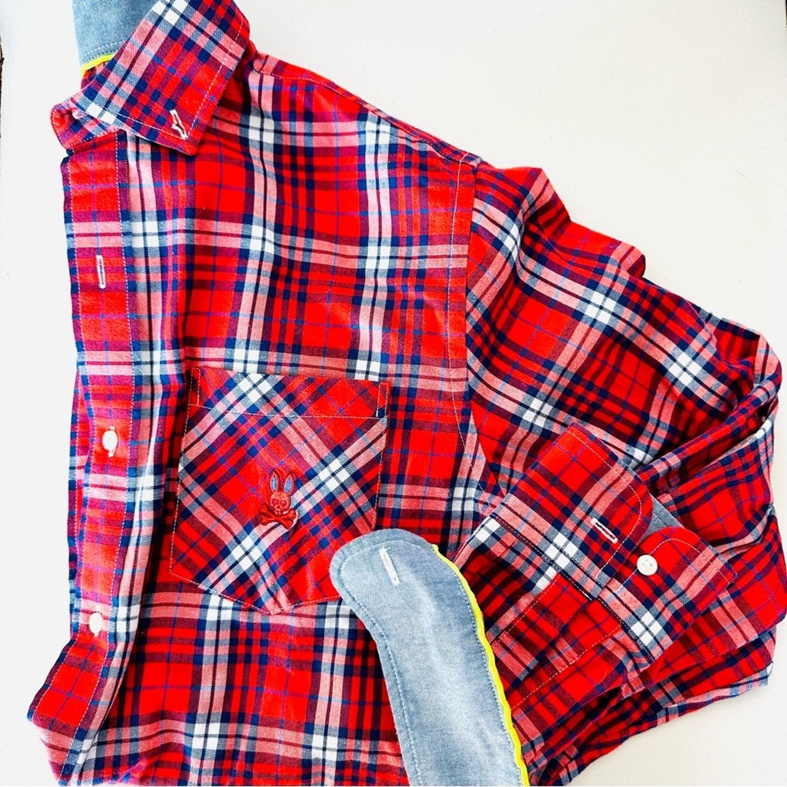 Psycho Bunny NEW PSYCHO BUNNY Blue Red White Plaid Flannel Button Shirt Size US M / EU 48-50 / 2 - 2 Thumbnail