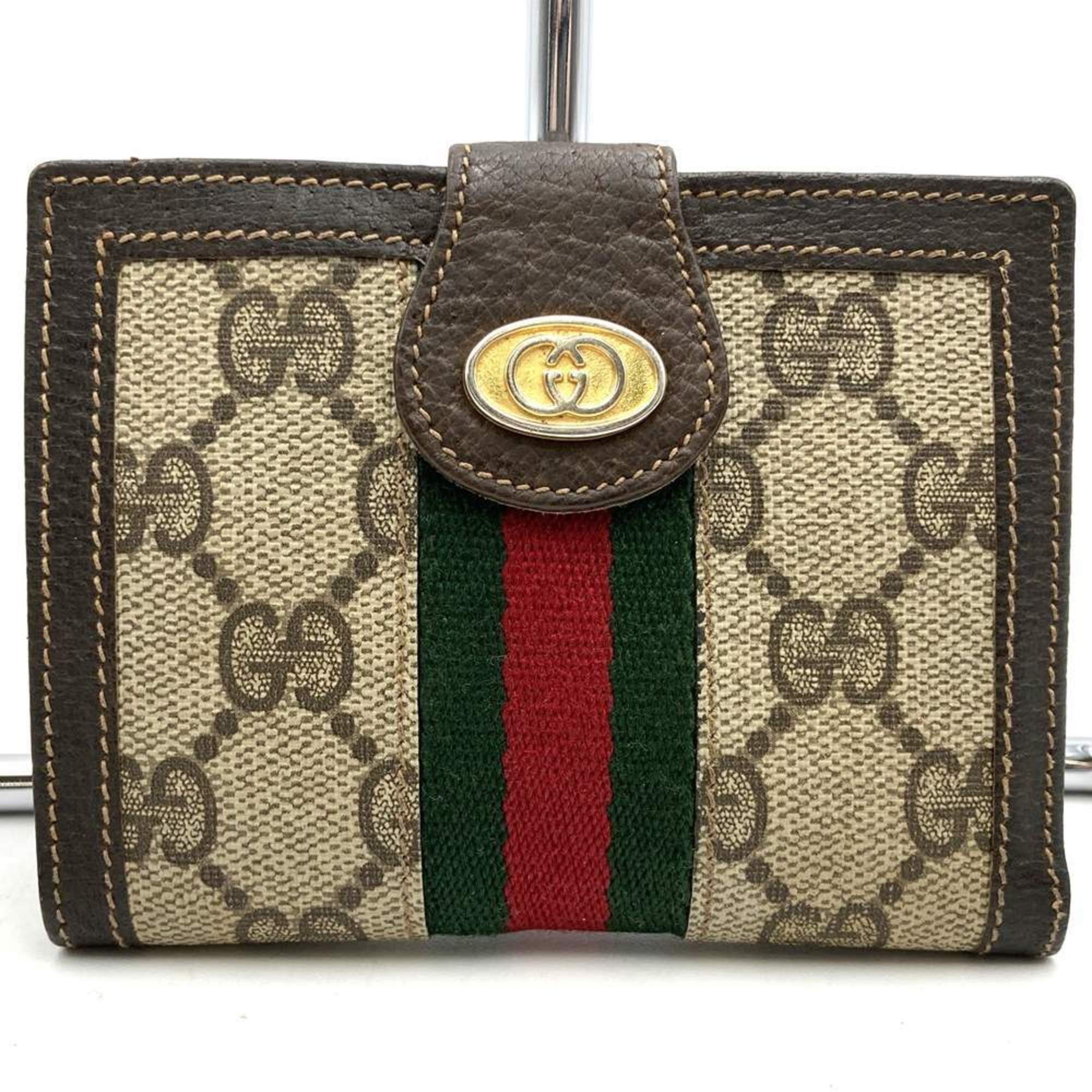 Gucci GUCCI Old Gucci Sherry Line Bi-fold Wallet Vintage Retro GG Supreme Canvas Leather Brown Men's Women's Size ONE SIZE - 1 Thumbnail