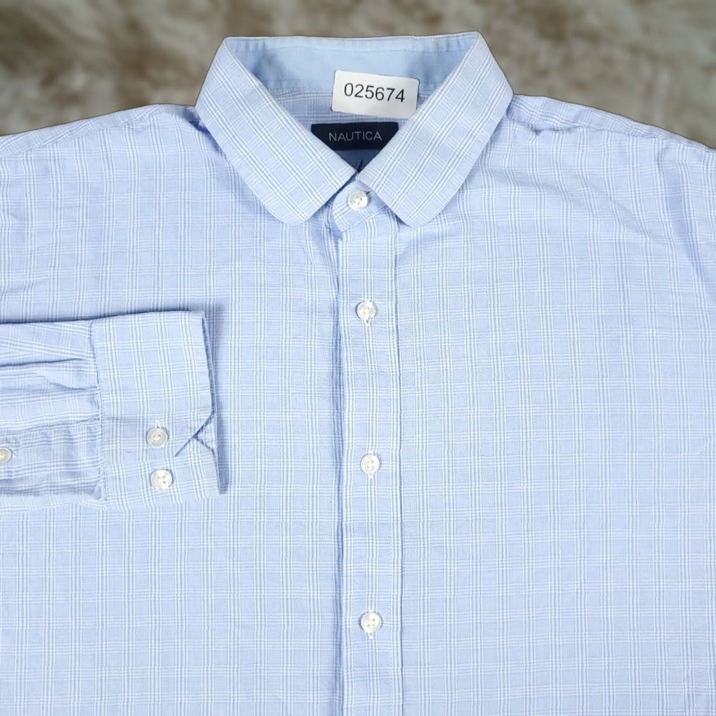 Nautica Nautica Dress Shirt Mens 16.5 Blue Plaid Long Sleeve Button Up Shirt California Classic Brand Nautica Mens 16.5 Blue Plaid Dress Shirt Size 42R - 1 Thumbnail