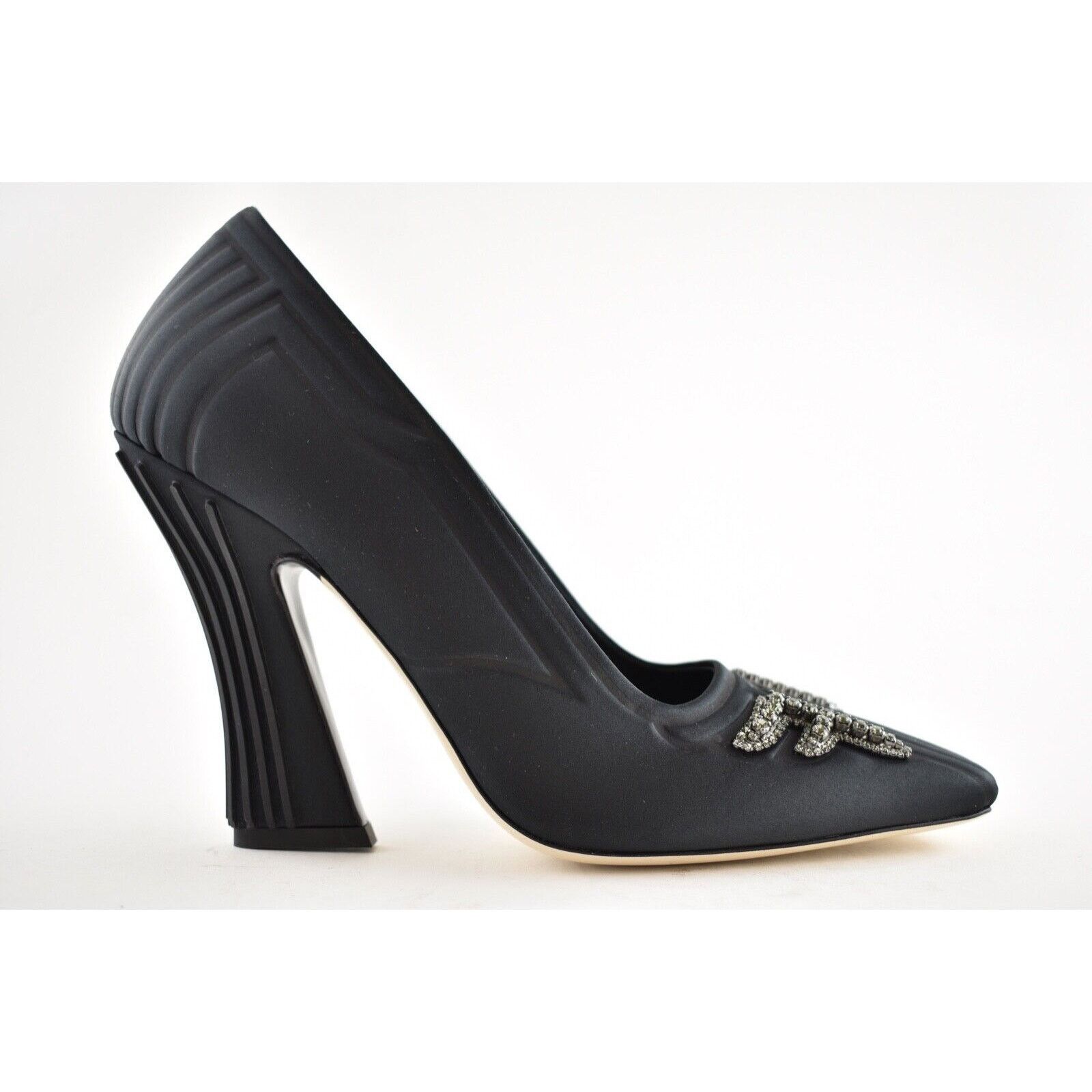 Fendi Fendi Freedom Black Embellished Crystal FF Logo Satin Square Size US 9.5 / IT 39.5 - 3 Thumbnail