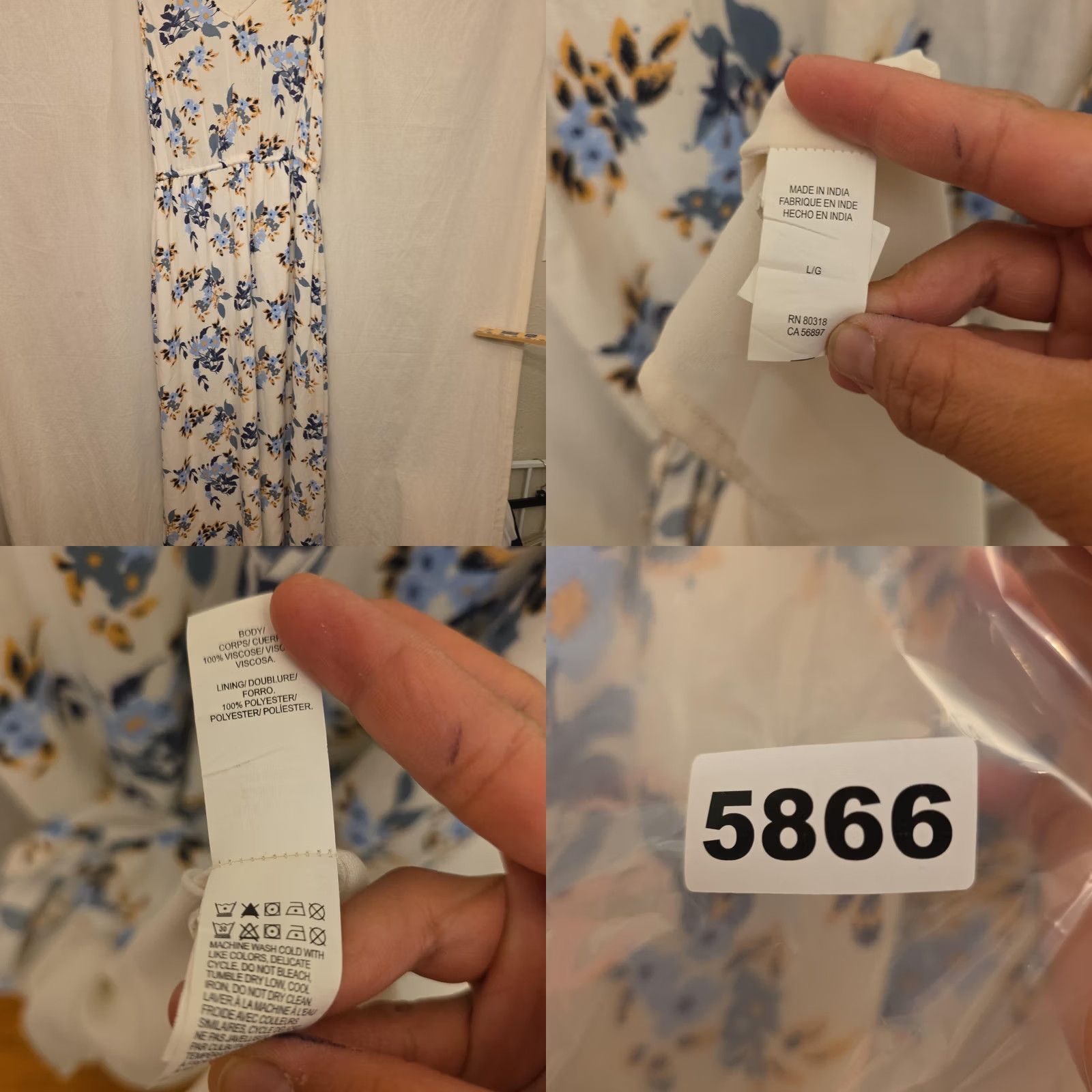 Lucky Brand Lucky Brand Dress Womens Large White Blue Floral V Neck Maxi Sundress Boho Lined Size L / US 10 / IT 46 - 9 Thumbnail