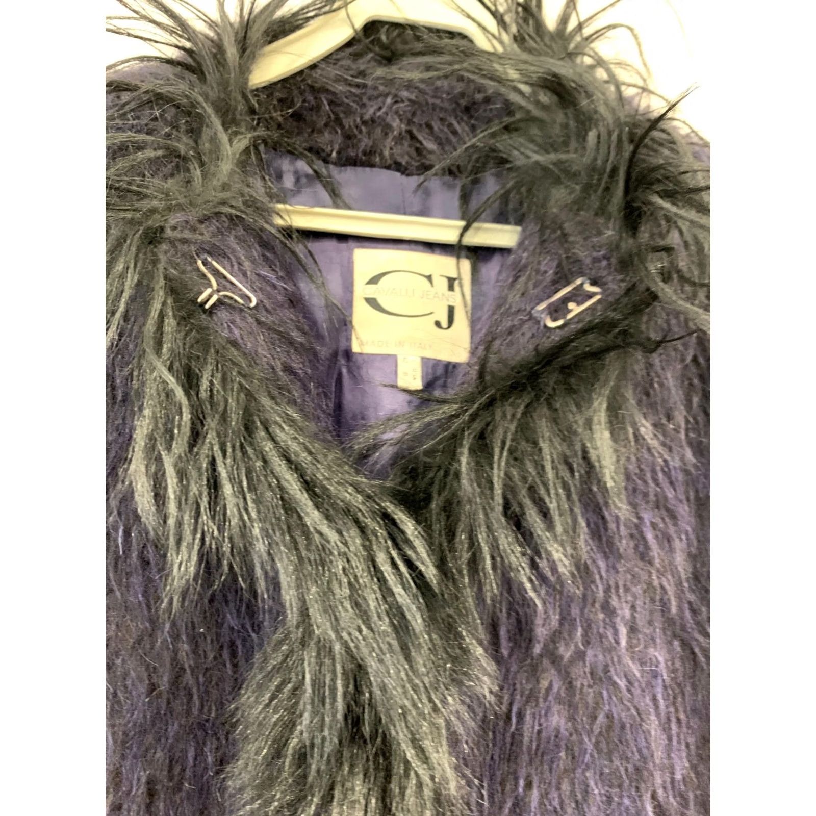 Vintage VINTAGE Cavalli Jeans Faux Fur Long Coat Purple Green Trim Women’s 8 CJ Made in Italy Overcoat 42 inch Fur Trim Womens Size 30" / US 8 / IT 44 - 7 Thumbnail