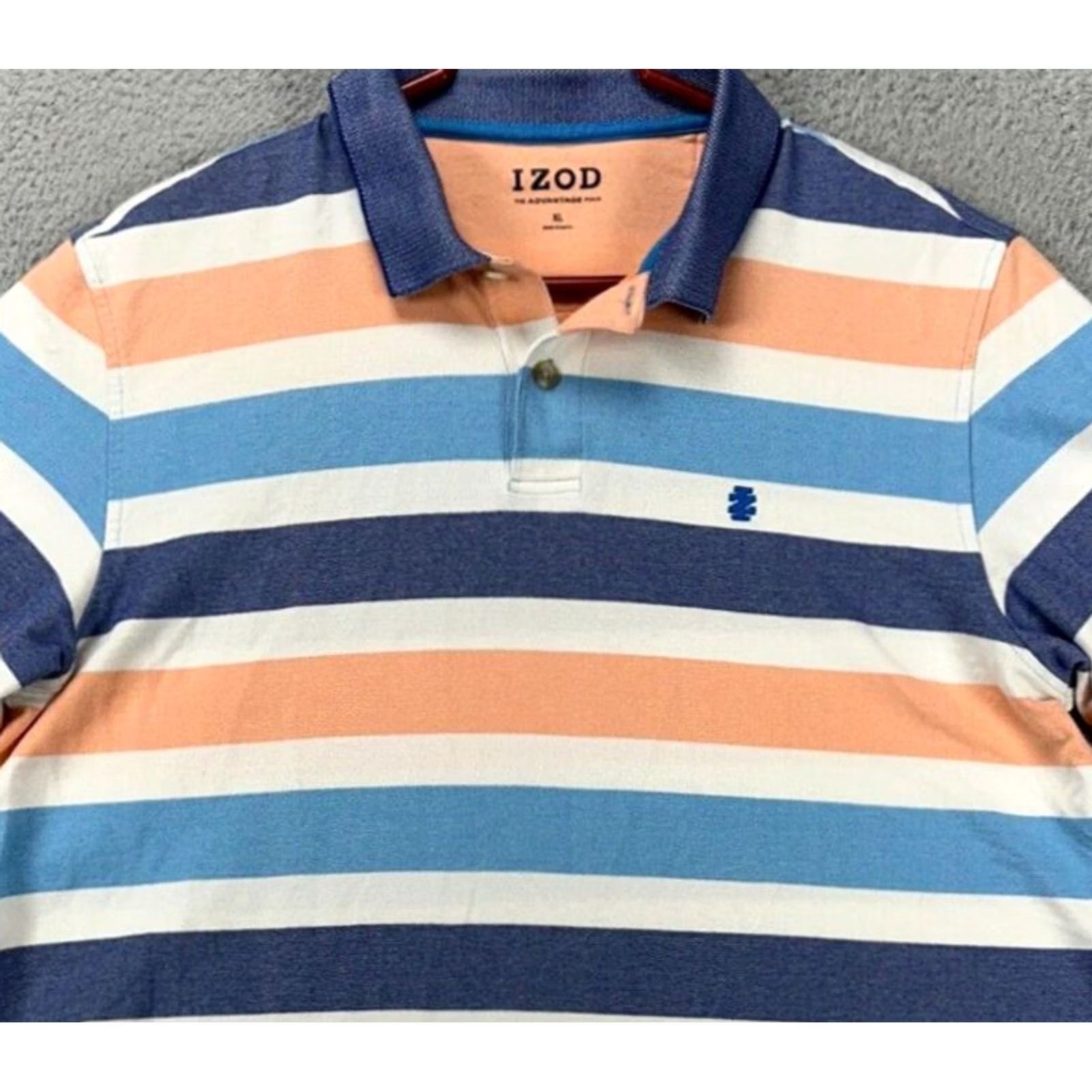 Izod Izod The Advantage Polo Shirt Mens XL Orange Blue Stripe Short Sleeve Golf Rugby Casual Outdoor Walking Comfort Size US XL / EU 56 / 4 - 2 Thumbnail