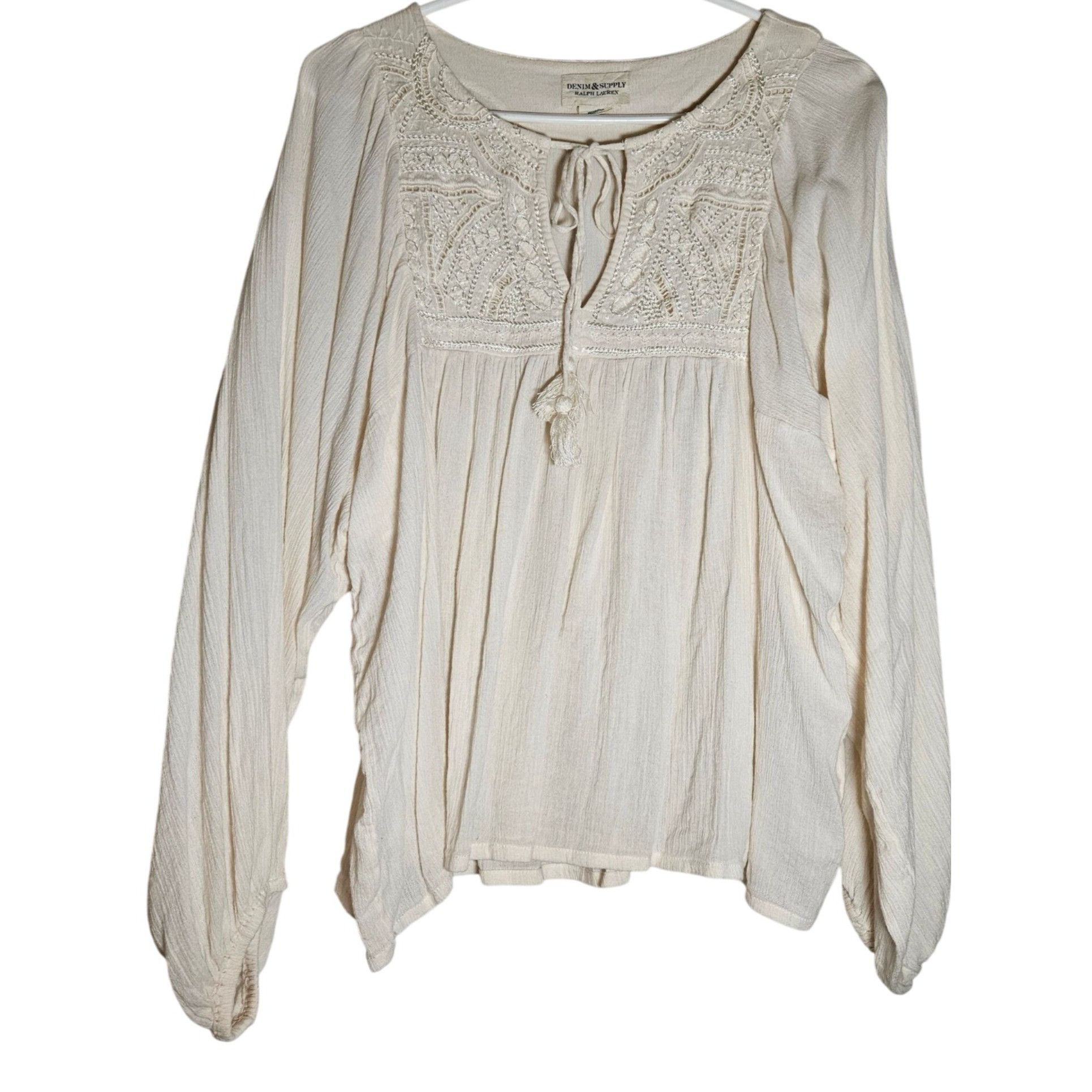 Denim & Supply Ralph Lauren VTG Denim & Supply Ralph Lauren Women Peasant Blouse Ivory M Size M / US 6-8 / IT 42-44 - 2 Thumbnail