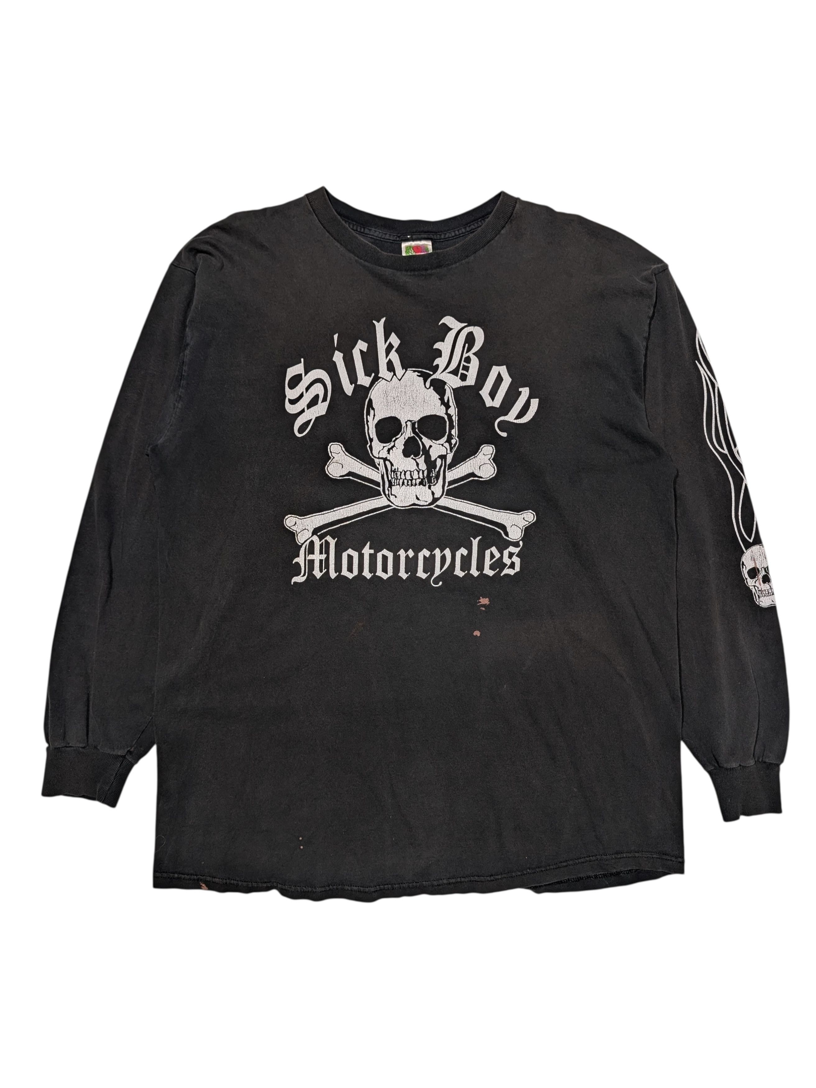 Vintage 90s Sick Boy Motorcycles Skull Crossbones Long Sleeve Tee Size US XL / EU 56 / 4 - 1 Thumbnail