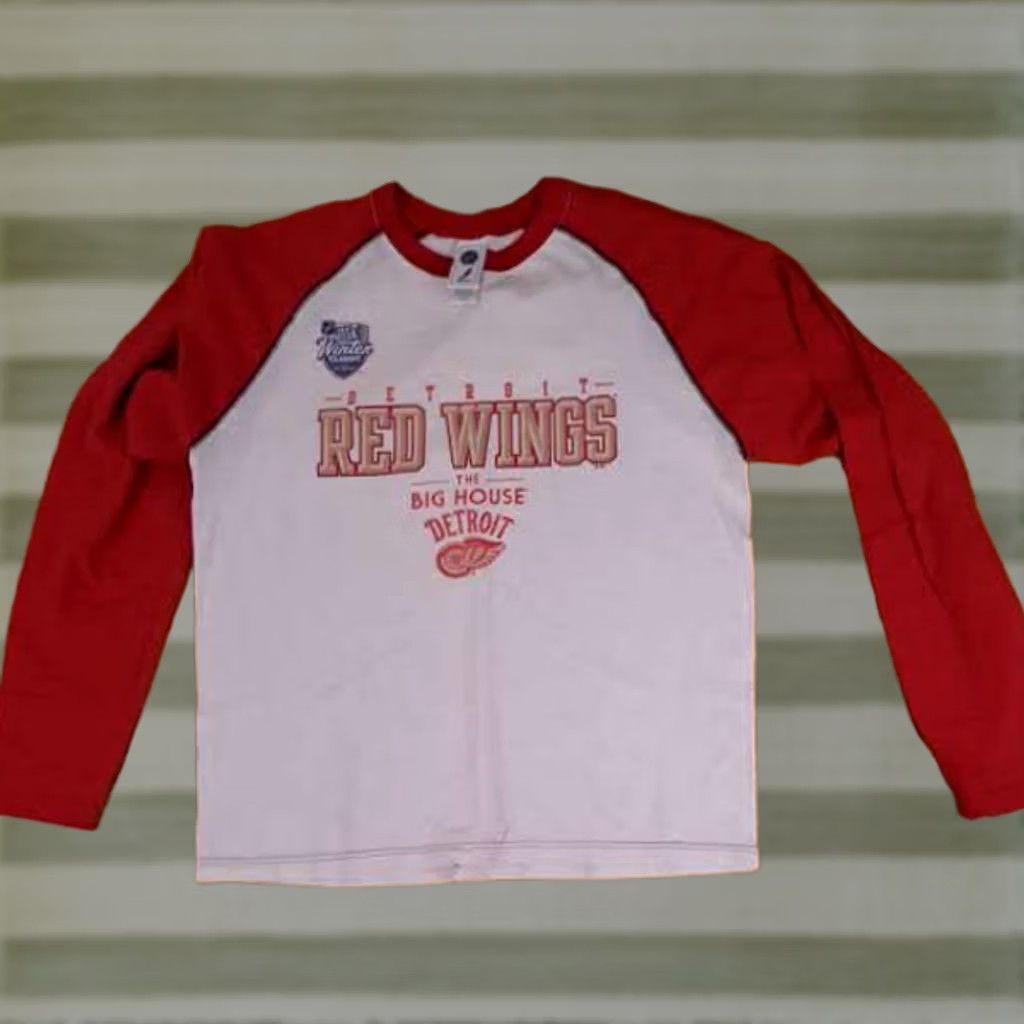 NHL Detroit Red Wings Ragland T-Shirt NHL Crew Neck 3/4 Sleeve L Men Red Cotton Hockey Wings 2014 Big House Warm-Up Victory? Size US L / EU 52-54 / 3 - 1 Thumbnail
