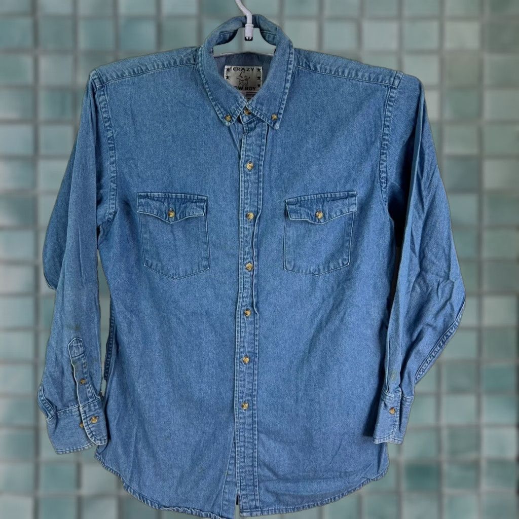 Denime VINTAGE Crazy Cowboy Men’s Denim Shirt Long Sleeve Button-Up Blue Size L Casual, Party, Workwear Size US L / EU 52-54 / 3 - 1 Thumbnail