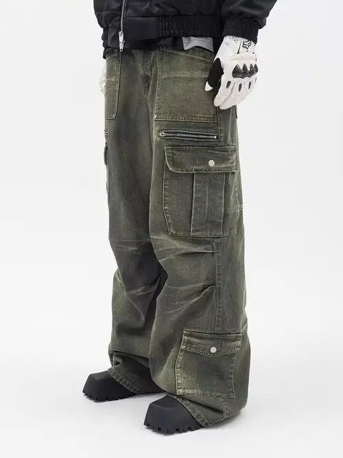 VIBE Retro washed distressed workwear loose wide leg jeans Size US 34 / EU 50 - 2 Thumbnail