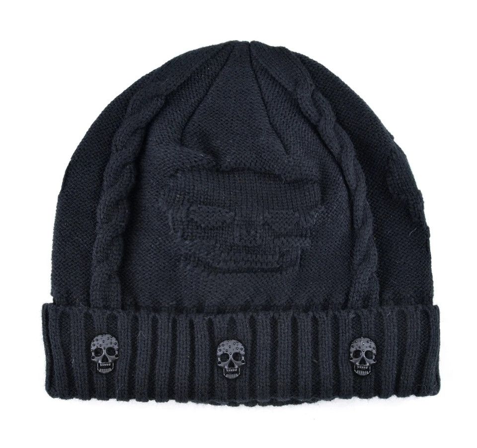 Japanese Brand Black Color Skull Beannie Hat Y2K Fall Size ONE SIZE - 3 Thumbnail