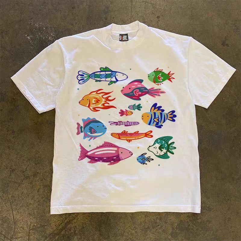 Vintage White Washed Vintage T-Shirt with Fish Print Size US M / EU 48-50 / 2 - 1 Thumbnail