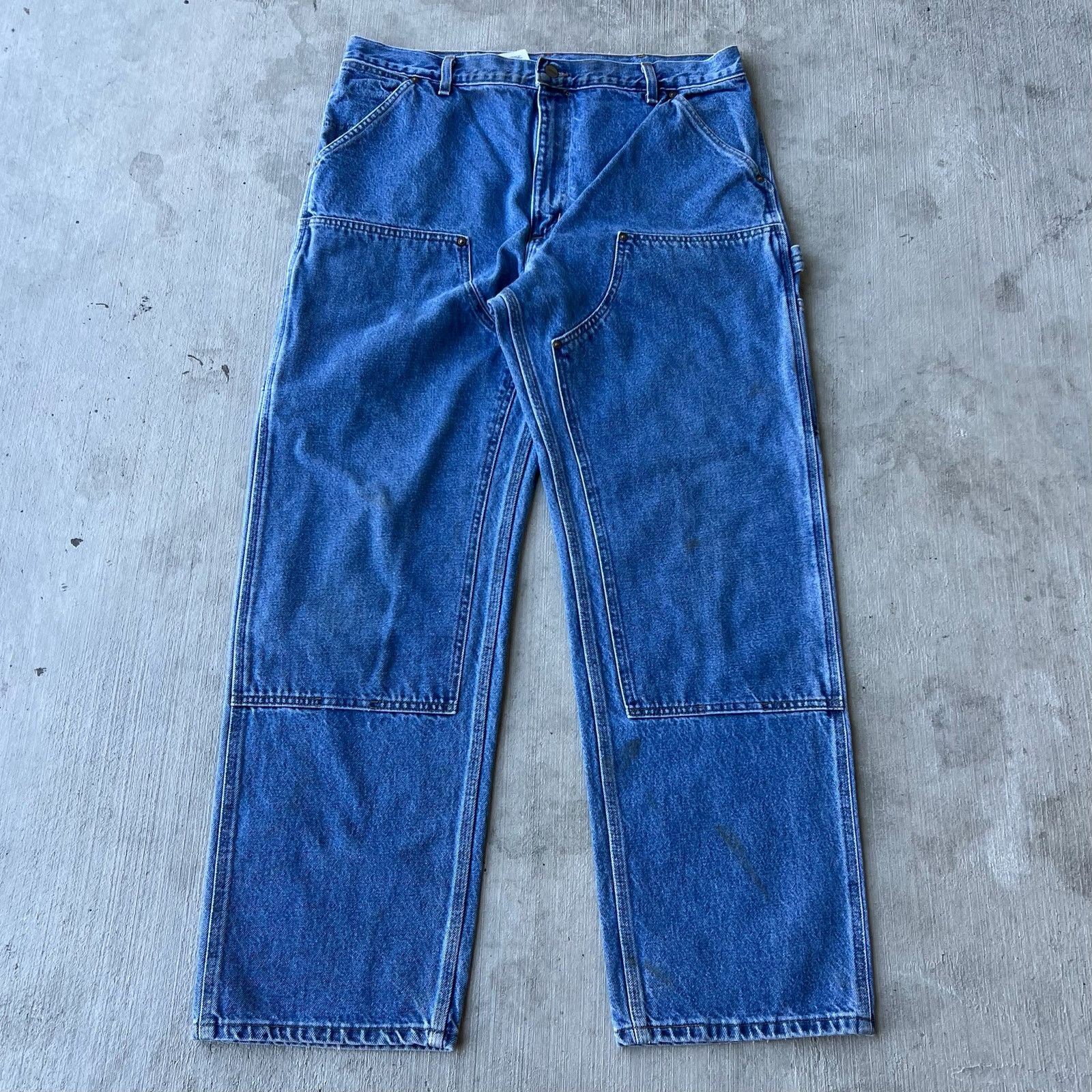 Carhartt × Vintage Carhartt denim blue jeans double knee work carpenter pants Size US 36 / EU 52 - 1 Thumbnail