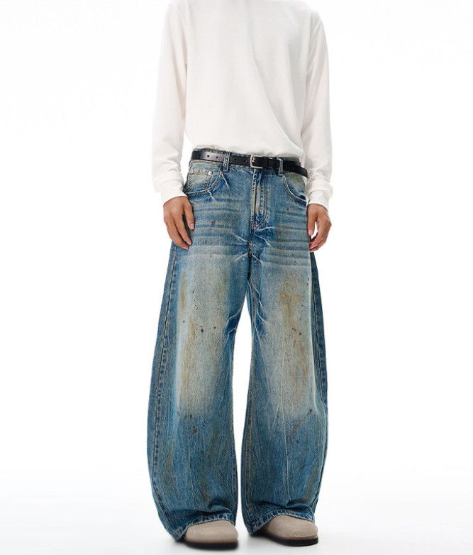 Japanese Brand Men's loose wide-leg splatter American baggy cutaway jeans Size US 32 / EU 48 - 2 Thumbnail
