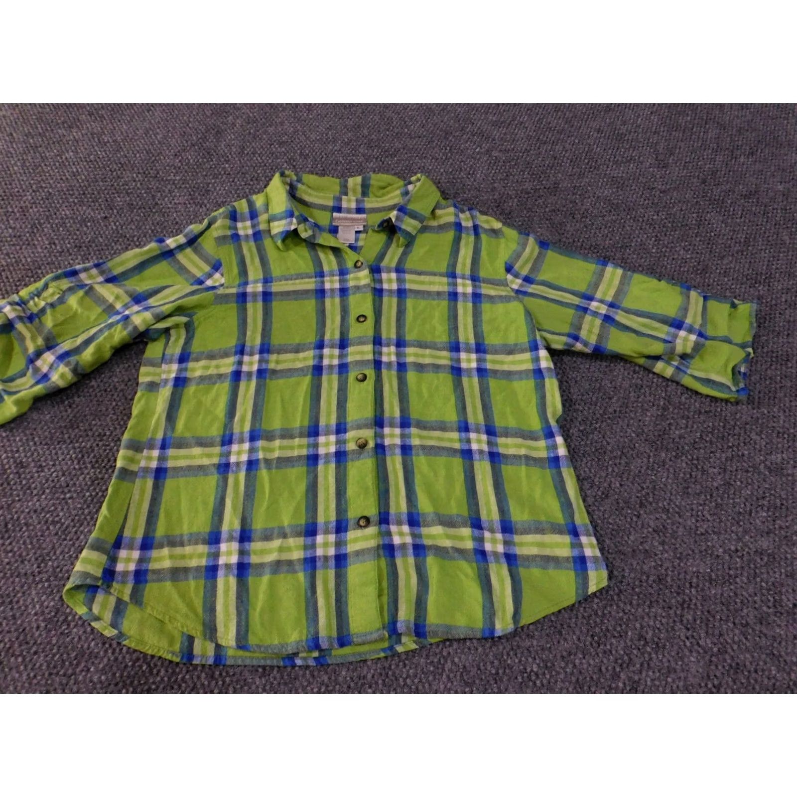 Coldwater Creek Coldwater Creek Shirt Womens Large Green Blue Plaid Linen Rayon Button-Up Top Size L / US 10 / IT 46 - 3 Thumbnail