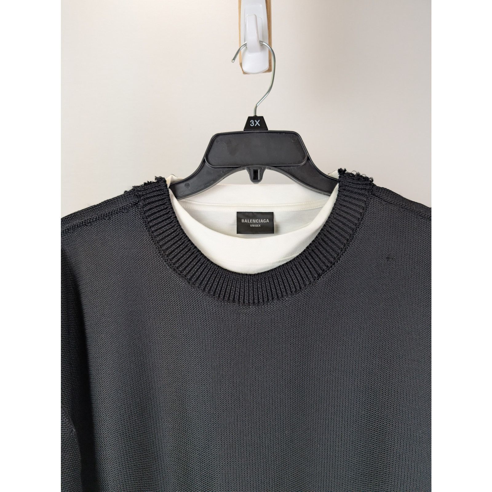 Balenciaga o1rshd1 Cotton Hybride Large Sweater T-Shirt in Black Size US L / EU 52-54 / 3 - 7 Thumbnail