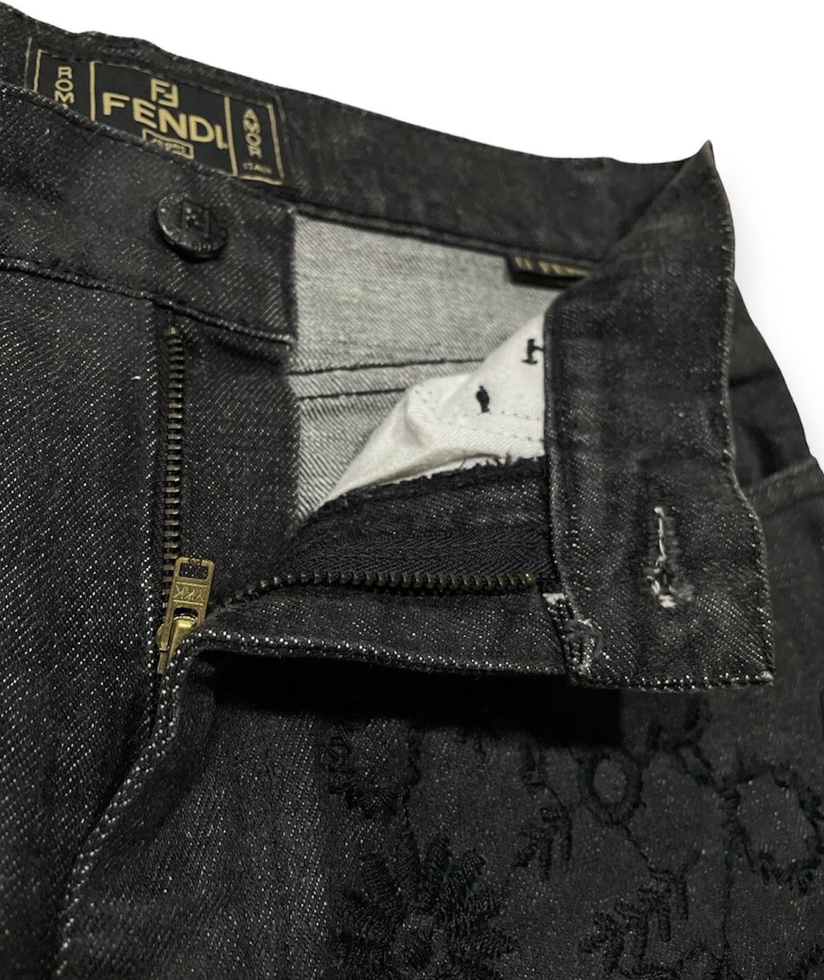 Fendi Embroidered Waxed Baggy Denim Size 29" - 6 Thumbnail