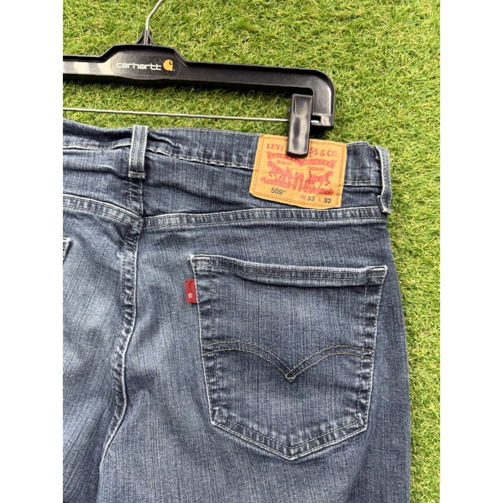 Levi's Levis 559 Jeans Mens 33x32 Blue Dark Wash Relaxed Straight Fit Distressed Work Size US 33 - 3 Thumbnail