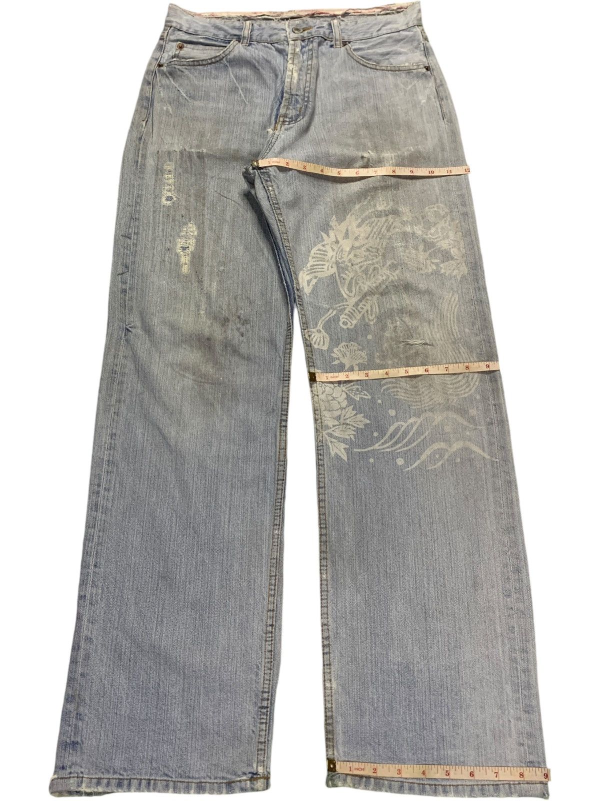 Vintage Japanese Karakuri Mud Wash Printed Baggy Jeans