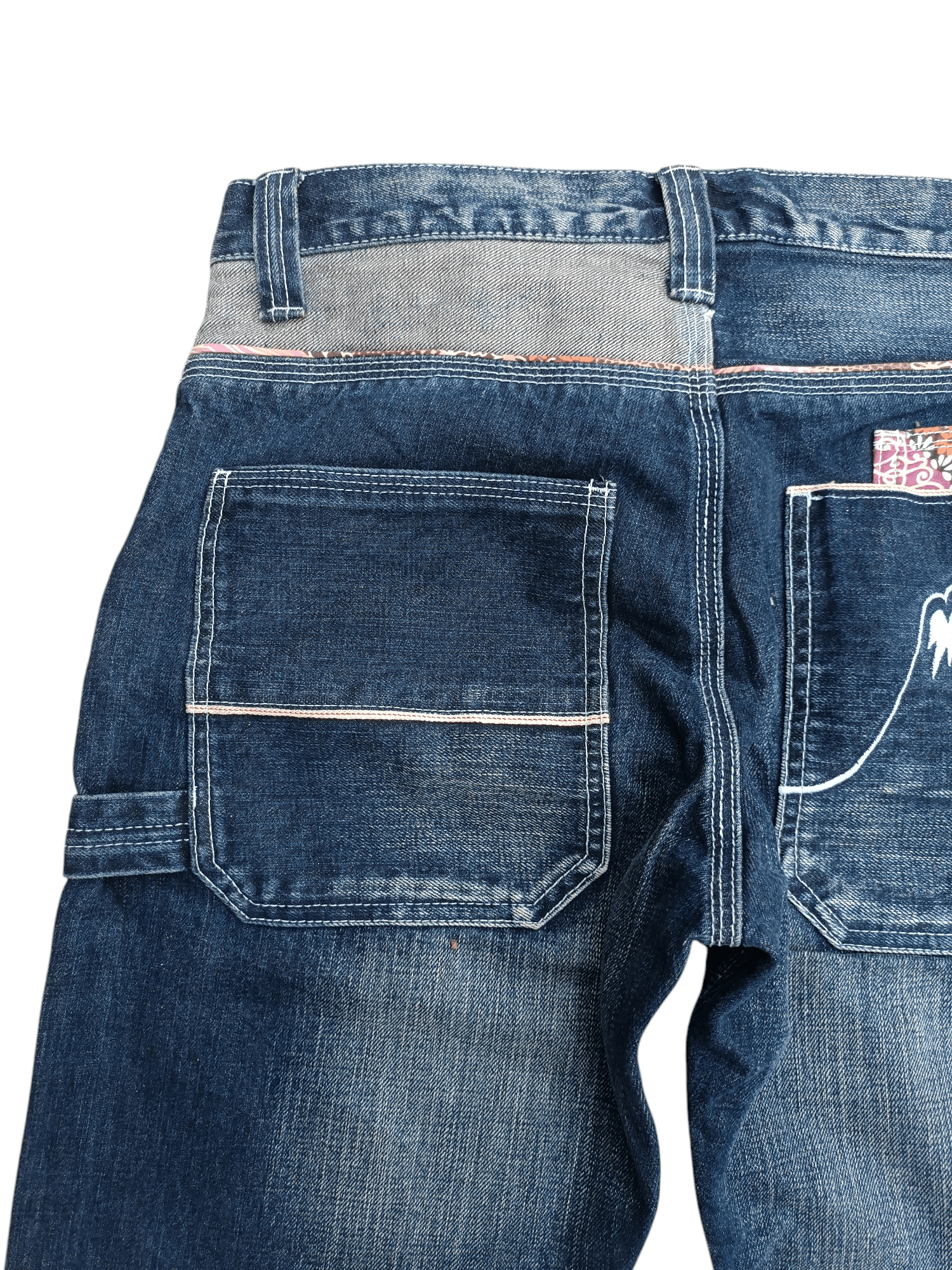 Japanese Brand NAMISATSU Faded Whiskers Embroidery Selvedge Jeans Size US 31 - 5 Thumbnail