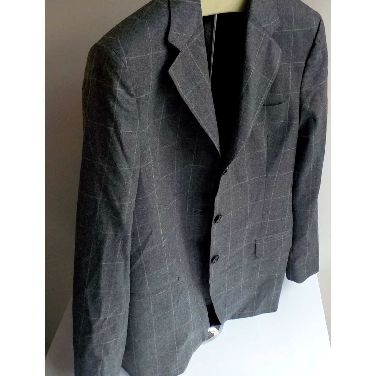 Paul Stuart VINTAGE Paul Stuart Blazer 3 Button Check Wool Gray White 38R Mens Size 38R - 3 Thumbnail
